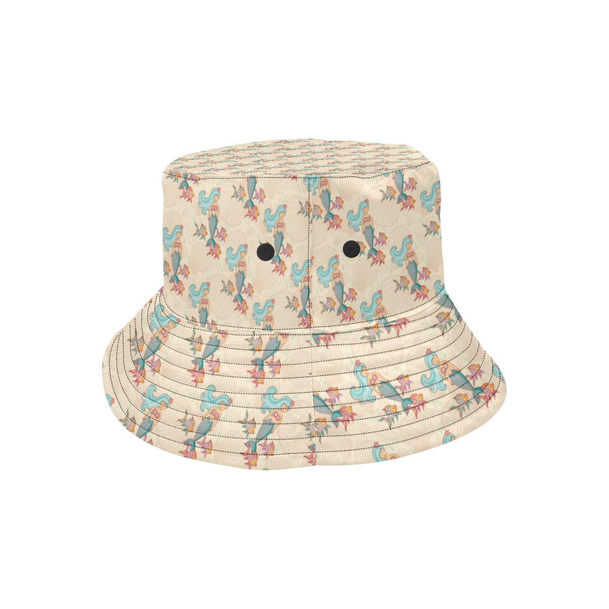 Mermaid Girl With Fish Design Print Unisex Bucket Hat