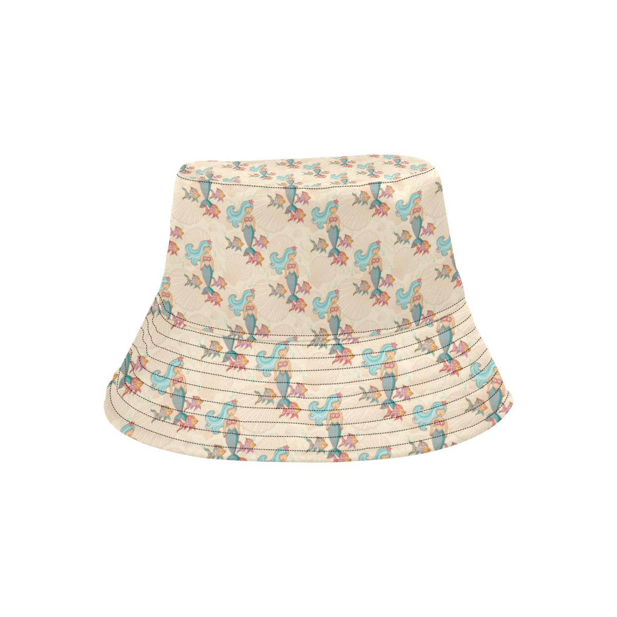 Mermaid Girl With Fish Design Print Unisex Bucket Hat