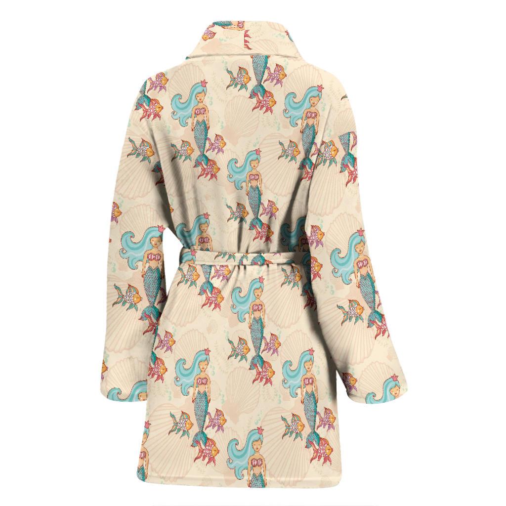 Mermaid Girl With Fish Design Print Women Bath Robe-JTAMIGO.COM