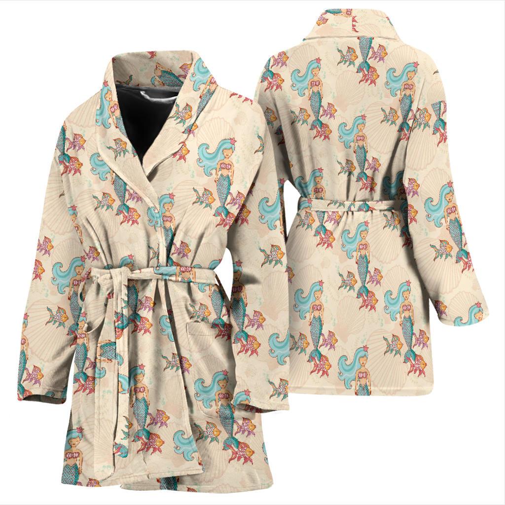 Mermaid Girl With Fish Design Print Women Bath Robe-JTAMIGO.COM