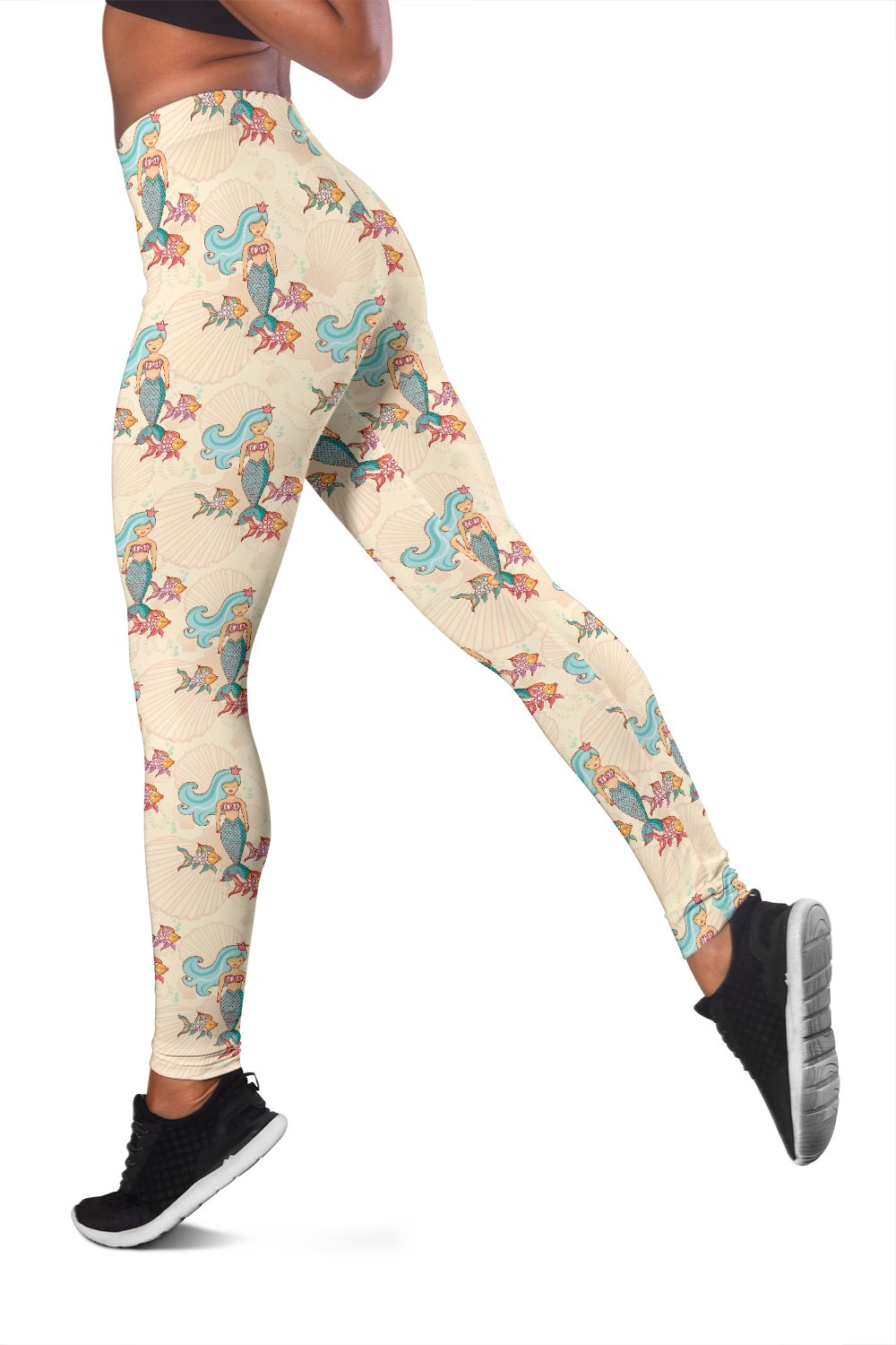 Mermaid Girl With Fish Design Print Women Leggings