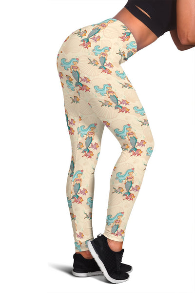 Mermaid Girl With Fish Design Print Women Leggings