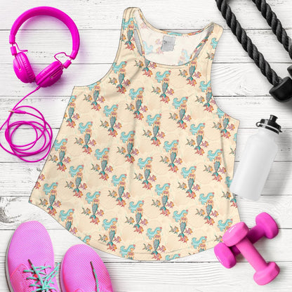Mermaid Girl With Fish Design Print Women Racerback Tank Top