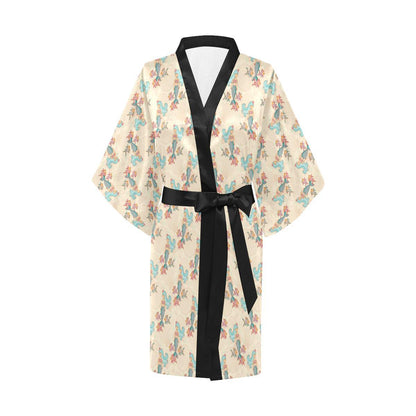 Mermaid Girl With Fish Design Print Women Short Kimono Robe