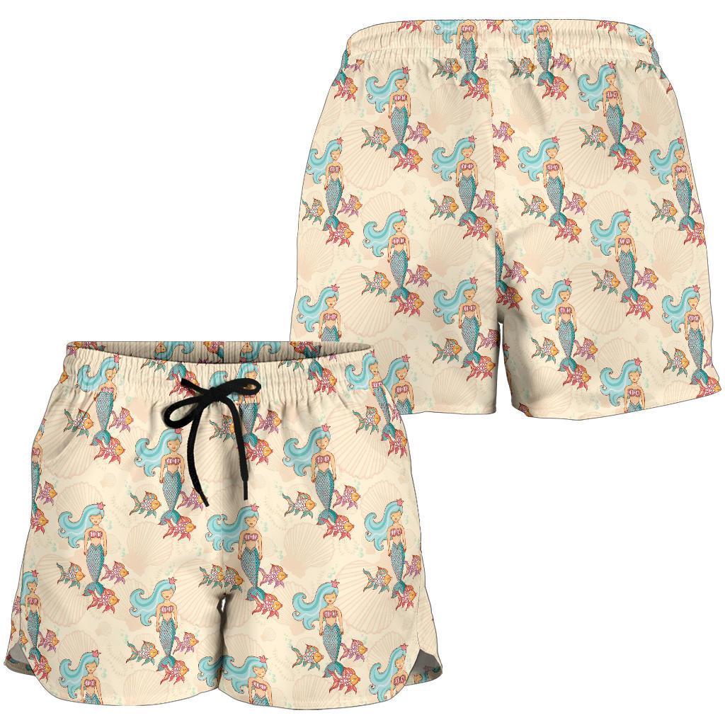 Mermaid Girl With Fish Design Print Women Shorts-JTAMIGO.COM