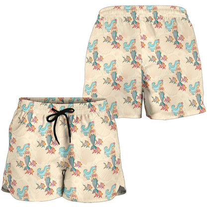 Mermaid Girl With Fish Design Print Women Shorts-JTAMIGO.COM