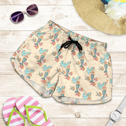 Mermaid Girl With Fish Design Print Women Shorts-JTAMIGO.COM