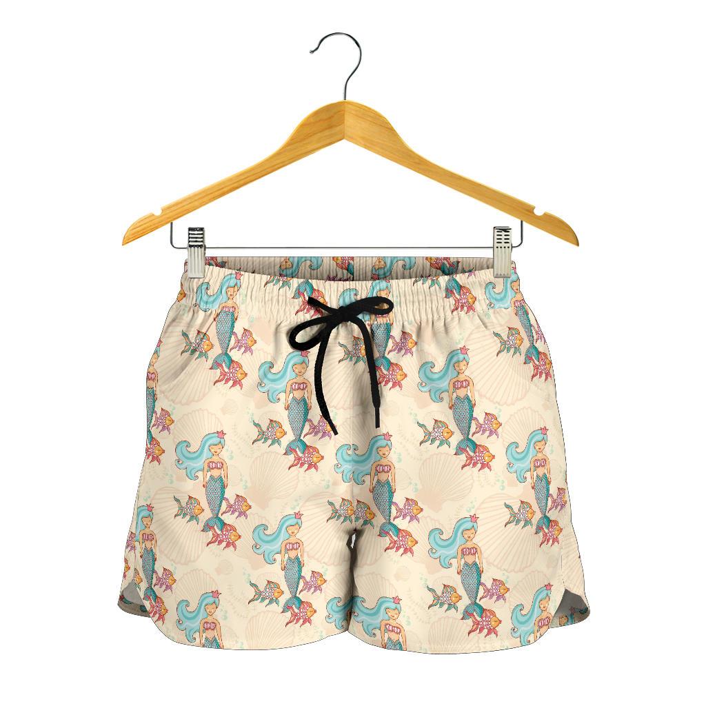 Mermaid Girl With Fish Design Print Women Shorts-JTAMIGO.COM