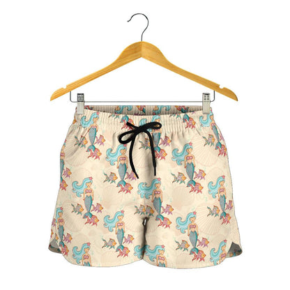 Mermaid Girl With Fish Design Print Women Shorts-JTAMIGO.COM