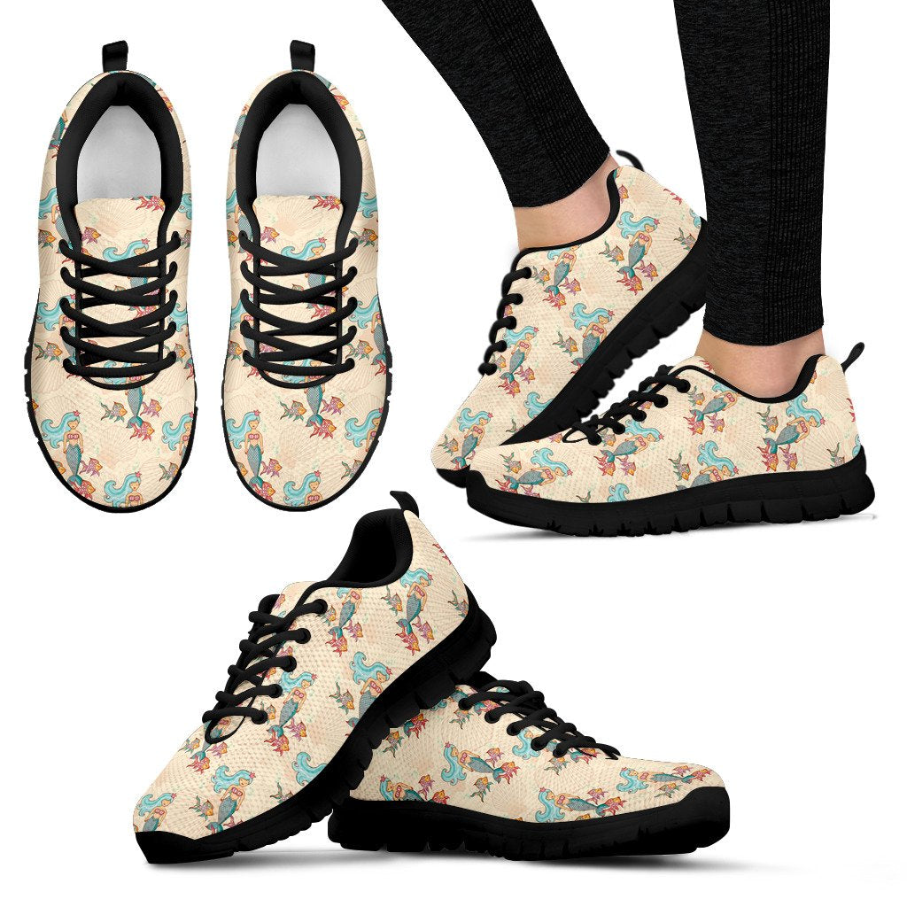 Mermaid Girl With Fish Design Print Women Sneakers Shoes
