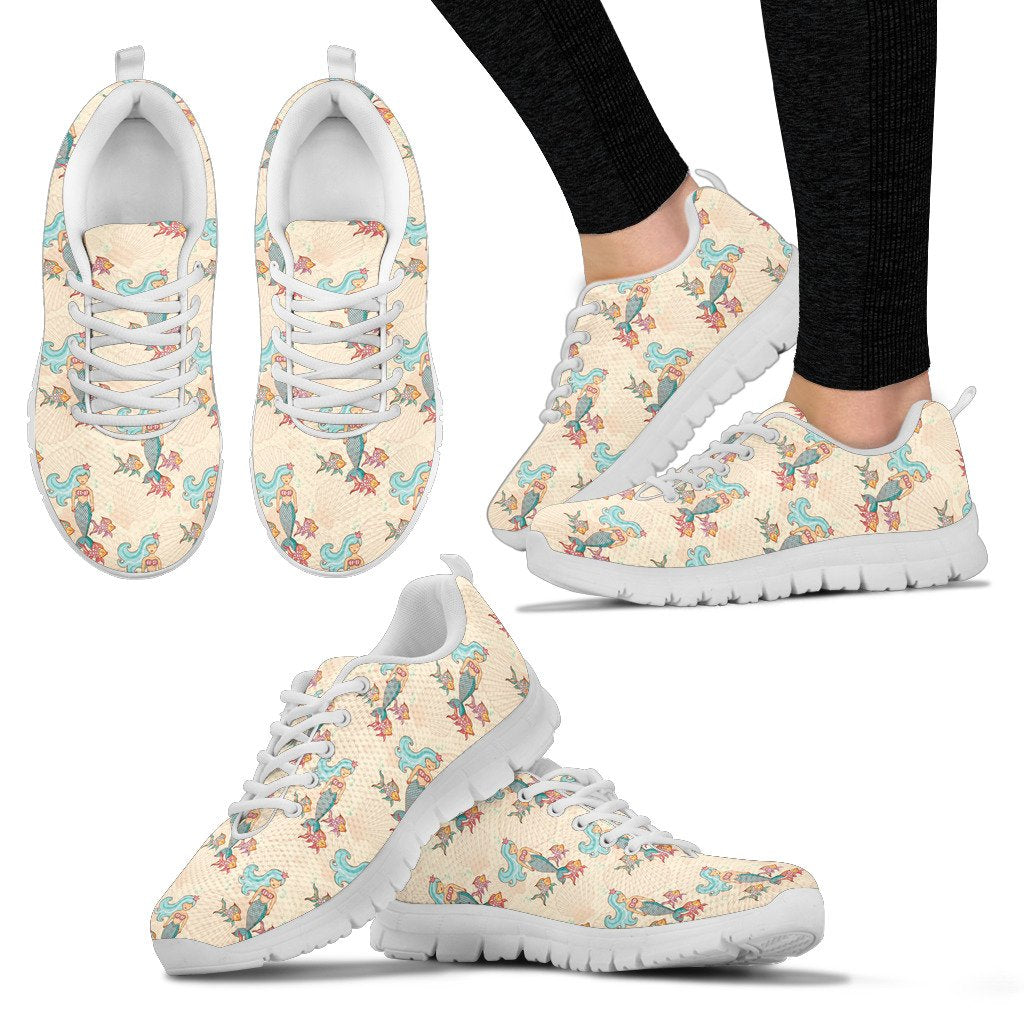 Mermaid Girl With Fish Design Print Women Sneakers Shoes