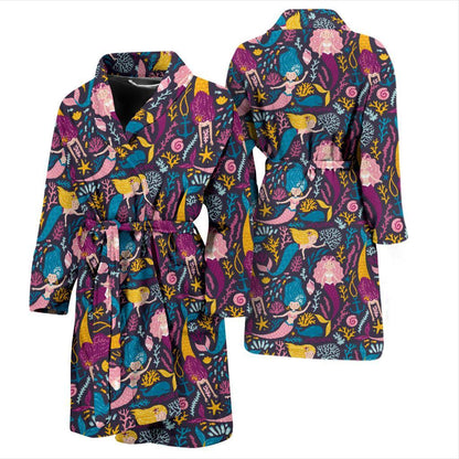 Mermaid Pattern Print Design 08 Men Bathrobe-JORJUNE.COM