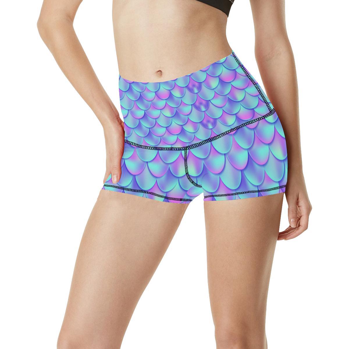 Mermaid Tail Design Print Pattern High Waisted Spandex Shorts-JTAMIGO.COM