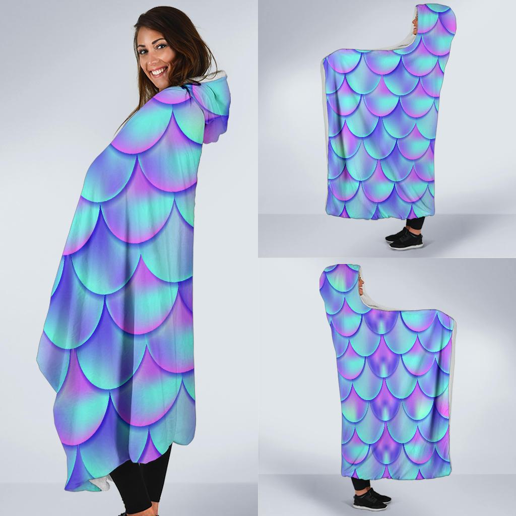 Mermaid Tail Design Print Pattern Hooded Blanket-JTAMIGO.COM
