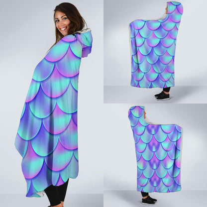 Mermaid Tail Design Print Pattern Hooded Blanket-JTAMIGO.COM