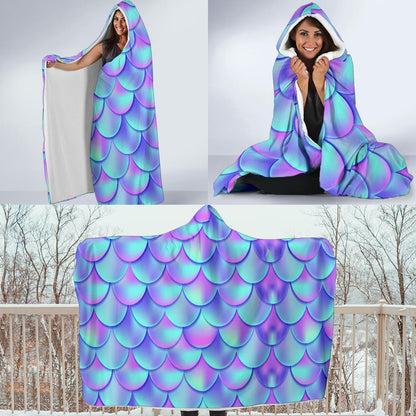 Mermaid Tail Design Print Pattern Hooded Blanket-JTAMIGO.COM