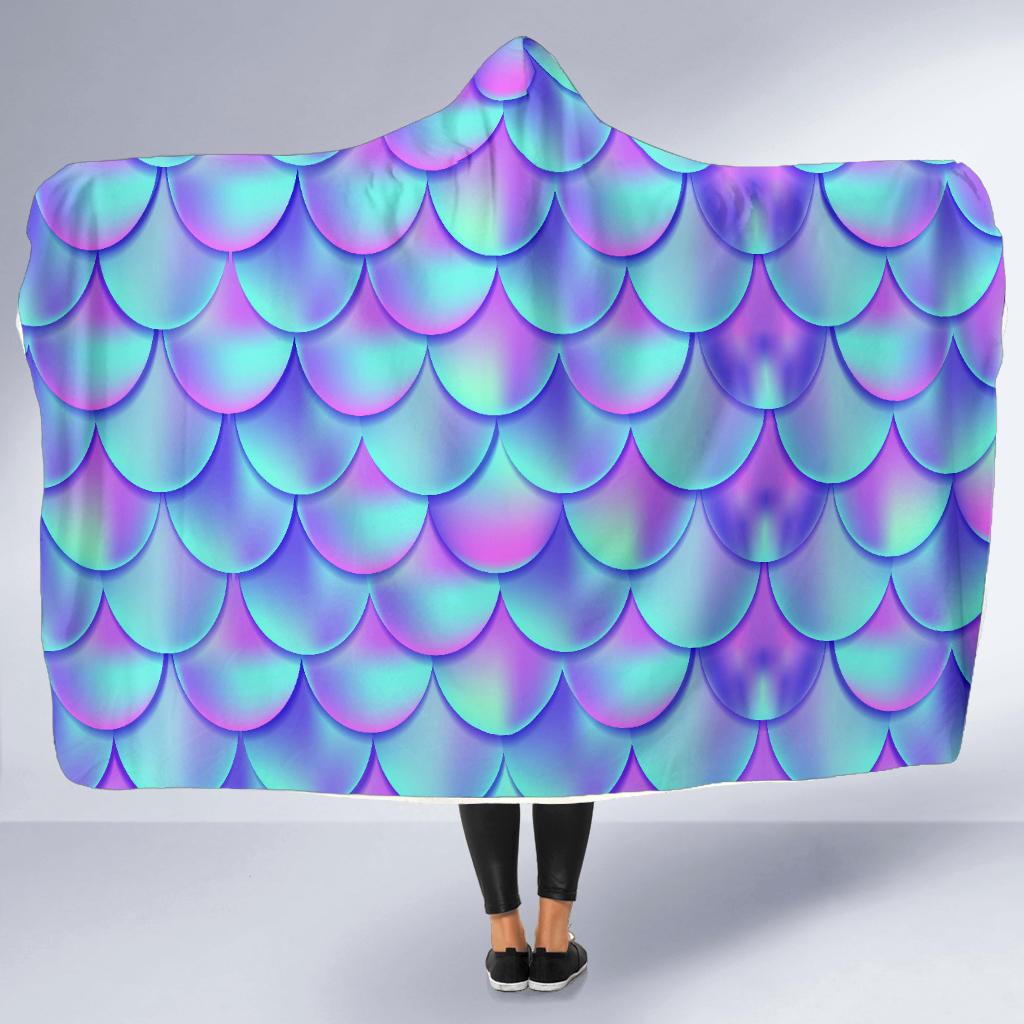 Mermaid Tail Design Print Pattern Hooded Blanket-JTAMIGO.COM