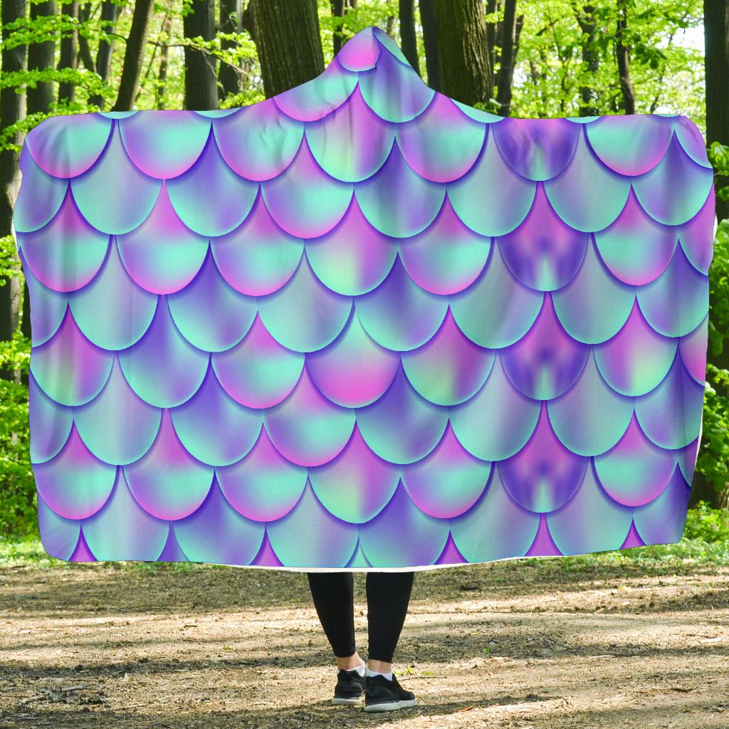 Mermaid Tail Design Print Pattern Hooded Blanket-JTAMIGO.COM