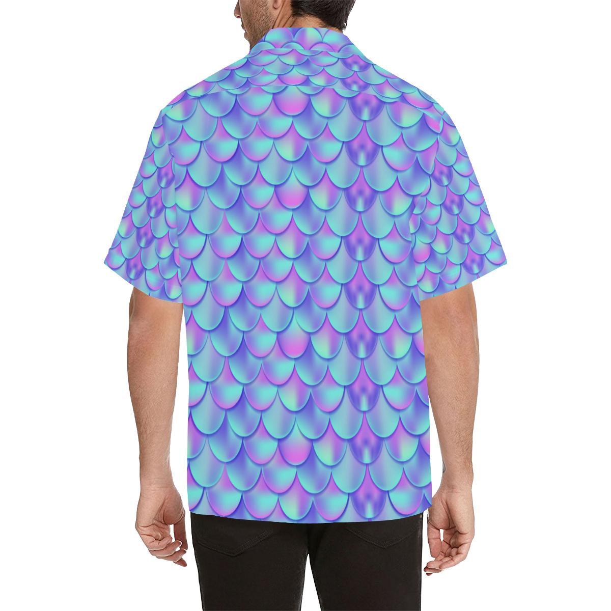 Mermaid Tail Design Print Pattern Men Aloha Hawaiian Shirt