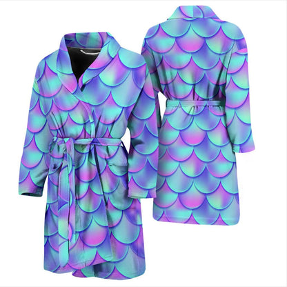 Mermaid Tail Design Print Pattern Men Bath Robe-JTAMIGO.COM