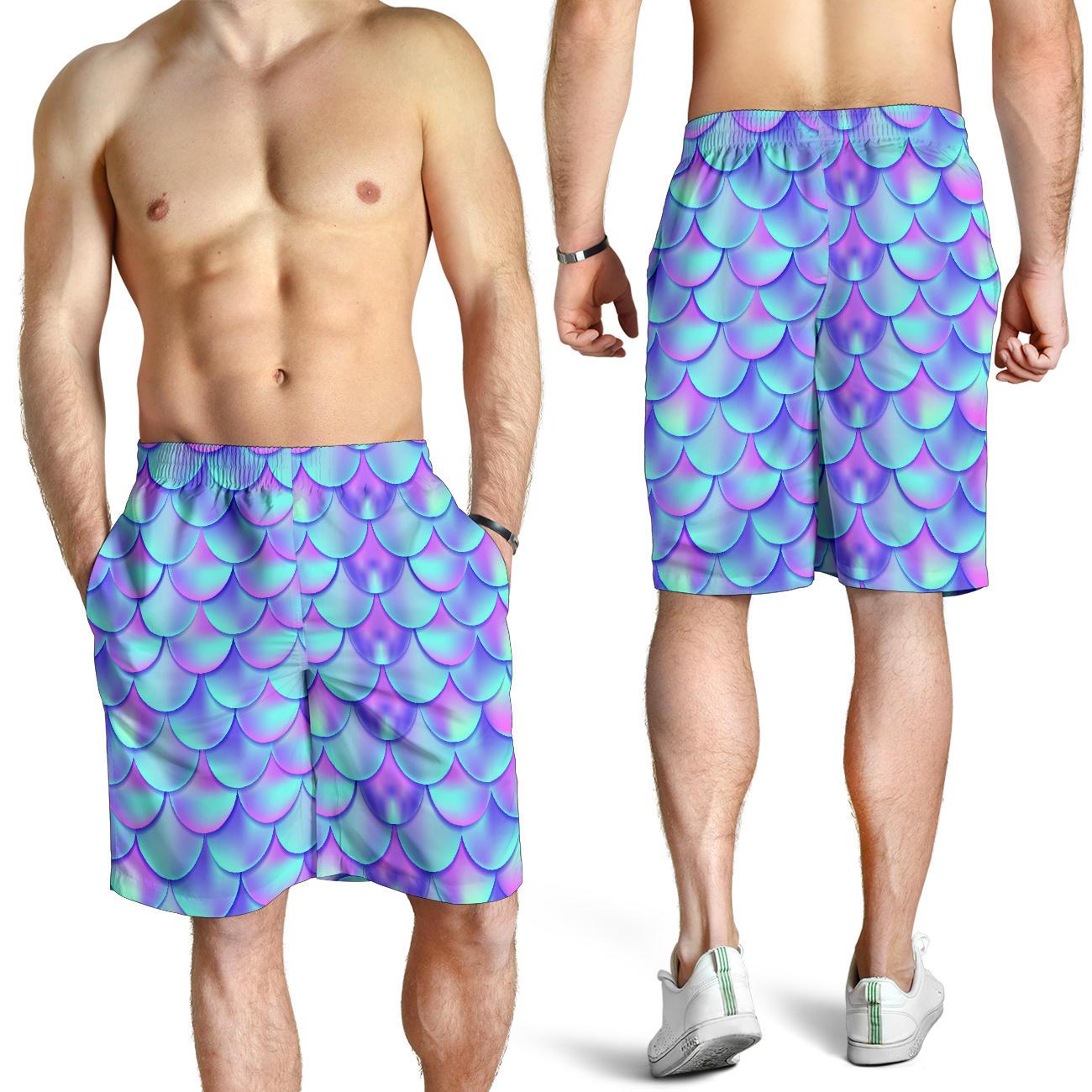 Mermaid Tail Design Print Pattern Mens Shorts-JTAMIGO.COM