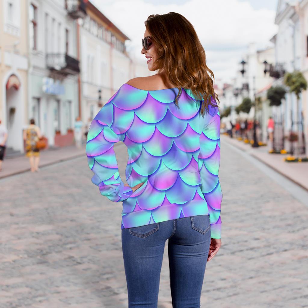 Mermaid Tail Design Print Pattern Off Shoulder Sweatshirt