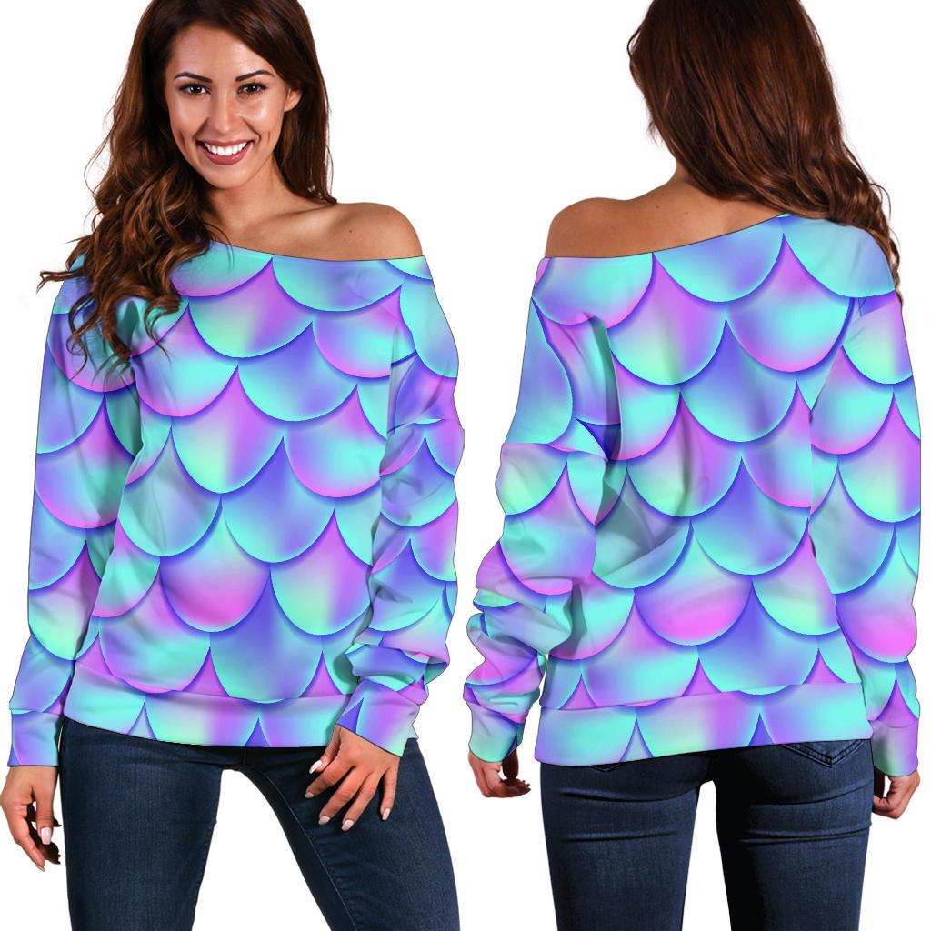 Mermaid Tail Design Print Pattern Off Shoulder Sweatshirt