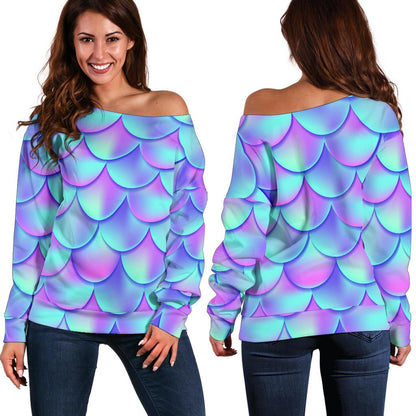 Mermaid Tail Design Print Pattern Off Shoulder Sweatshirt