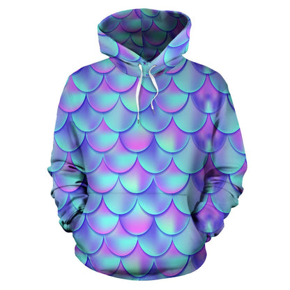 Mermaid Tail Design Print Pattern Pullover Hoodie
