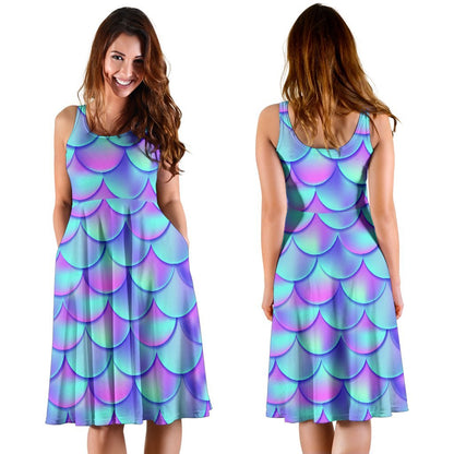 Mermaid Tail Design Print Pattern Sleeveless Dress