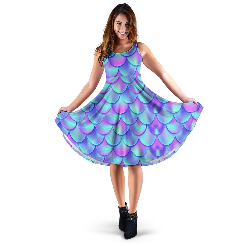 Mermaid Tail Design Print Pattern Sleeveless Dress