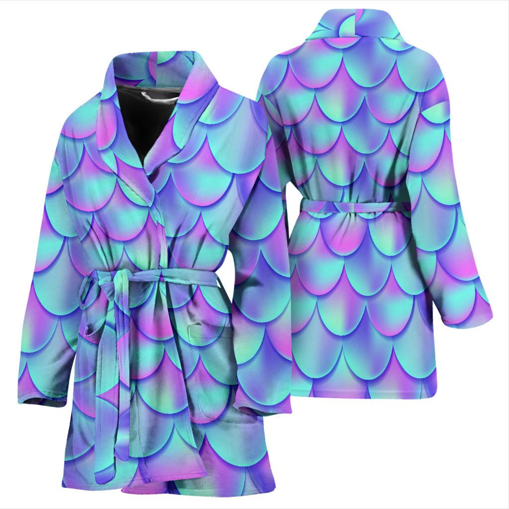 Mermaid Tail Design Print Pattern Women Bath Robe-JTAMIGO.COM