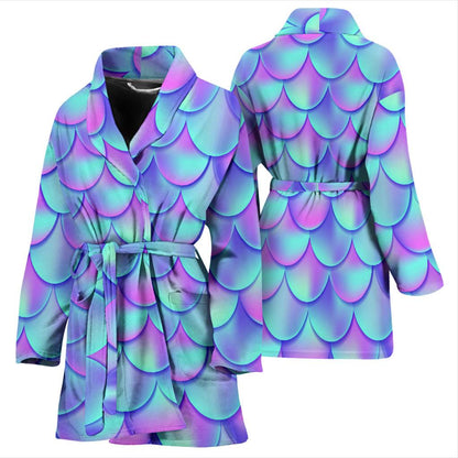 Mermaid Tail Design Print Pattern Women Bath Robe-JTAMIGO.COM