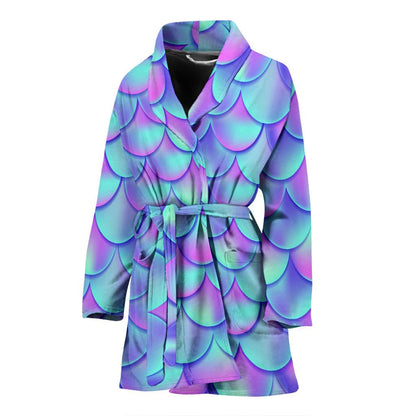 Mermaid Tail Design Print Pattern Women Bath Robe-JTAMIGO.COM