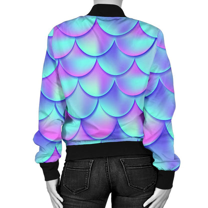 Mermaid Tail Design Print Pattern Women Casual Bomber Jacket