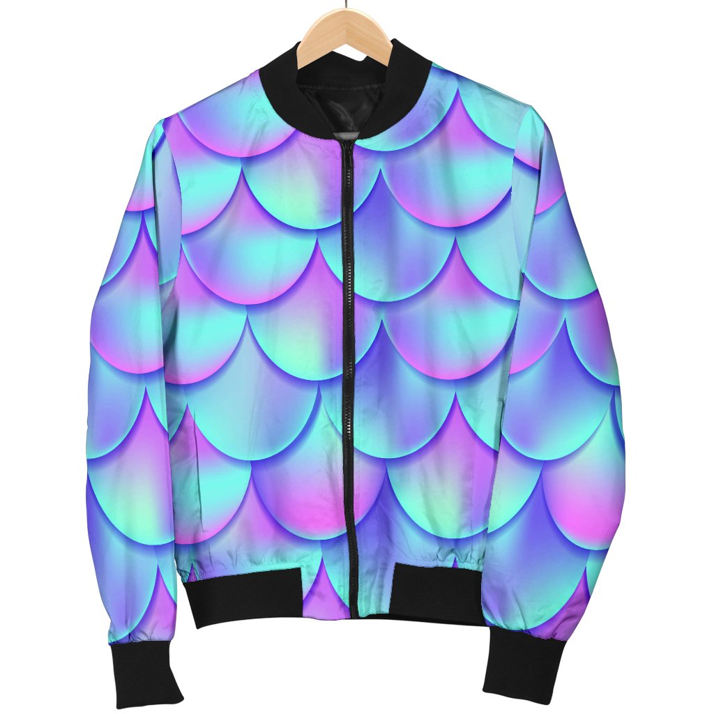 Mermaid Tail Design Print Pattern Women Casual Bomber Jacket