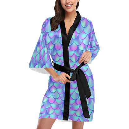 Mermaid Tail Design Print Pattern Women Short Kimono Robe