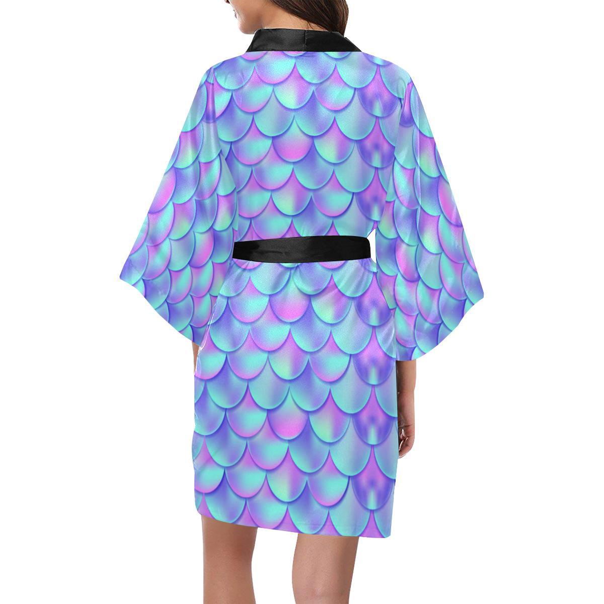 Mermaid Tail Design Print Pattern Women Short Kimono Robe