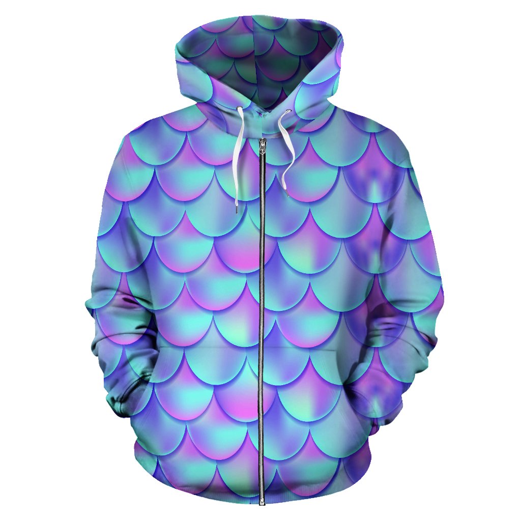 Mermaid Tail Design Print Pattern Zip Up Hoodie