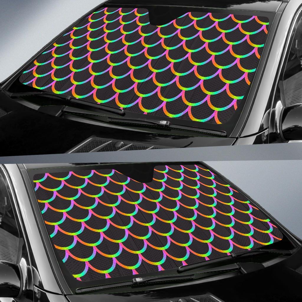 Mermaid Tail Rainbow Design Print Car Sun Shade For Windshield