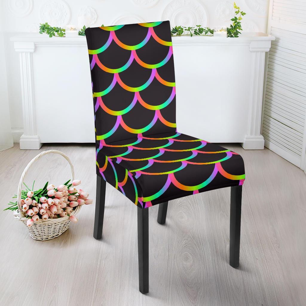 Mermaid Tail Rainbow Design Print Dining Chair Slipcover-JTAMIGO.COM
