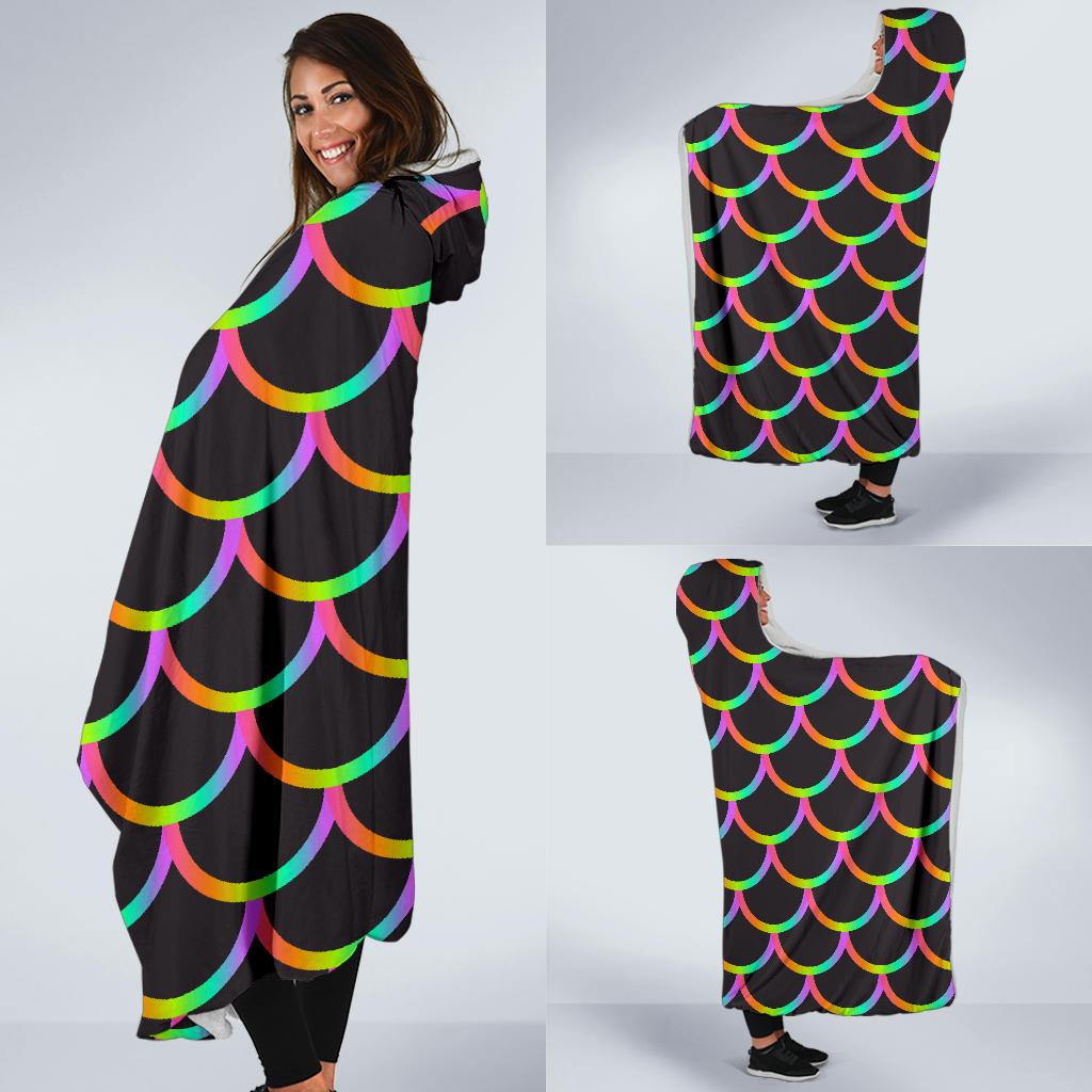 Mermaid Tail Rainbow Design Print Hooded Blanket-JTAMIGO.COM