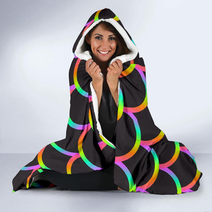 Mermaid Tail Rainbow Design Print Hooded Blanket-JTAMIGO.COM