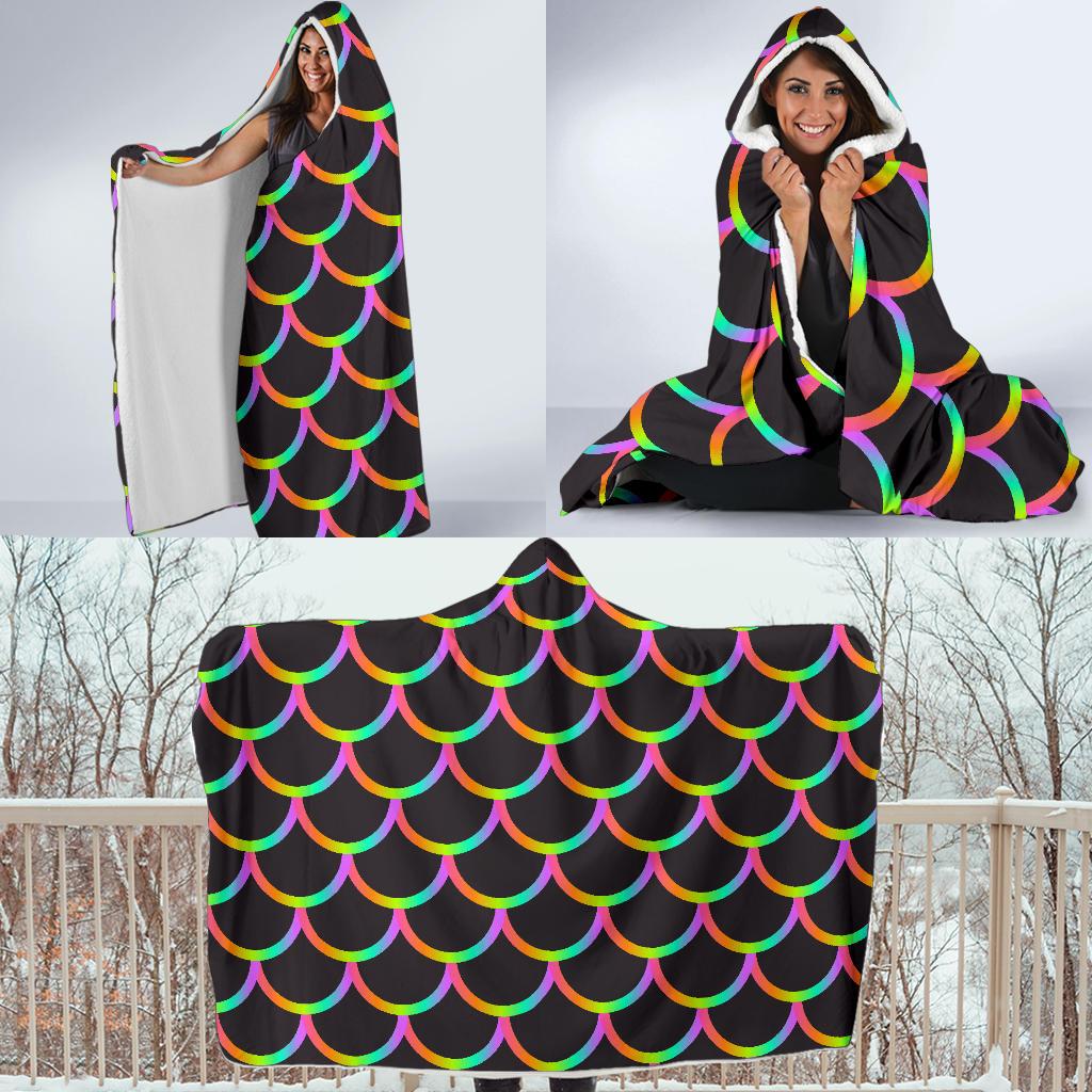 Mermaid Tail Rainbow Design Print Hooded Blanket-JTAMIGO.COM