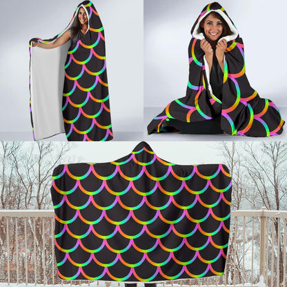 Mermaid Tail Rainbow Design Print Hooded Blanket-JTAMIGO.COM
