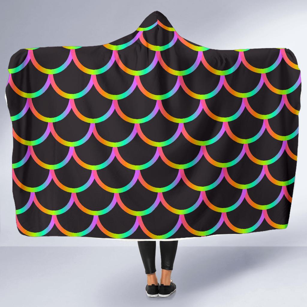 Mermaid Tail Rainbow Design Print Hooded Blanket-JTAMIGO.COM