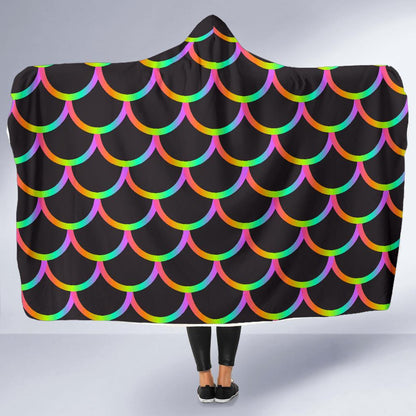 Mermaid Tail Rainbow Design Print Hooded Blanket-JTAMIGO.COM
