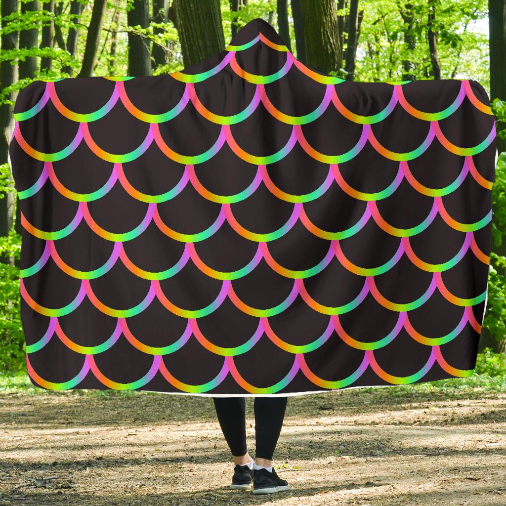Mermaid Tail Rainbow Design Print Hooded Blanket-JTAMIGO.COM