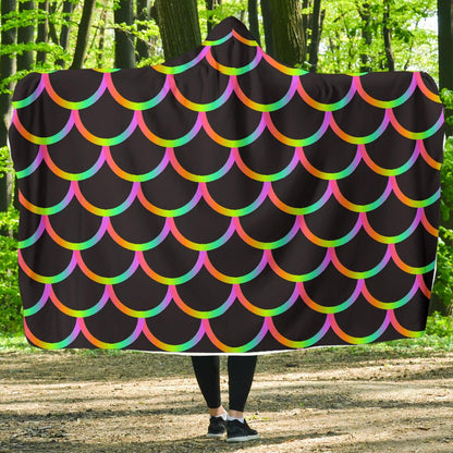 Mermaid Tail Rainbow Design Print Hooded Blanket-JTAMIGO.COM