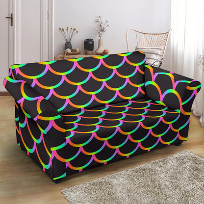 Mermaid Tail Rainbow Design Print Loveseat Slipcover-JTAMIGO.COM
